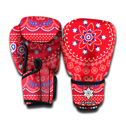 Red Blue And White Bandana Print Boxing Gloves