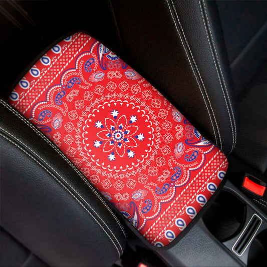 Red Blue And White Bandana Print Car Center Console Cover