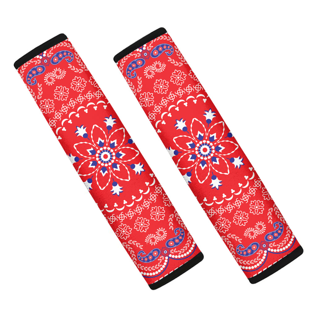 Red Blue And White Bandana Print Car Seat Belt Covers
