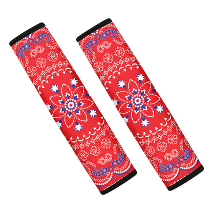Red Blue And White Bandana Print Car Seat Belt Covers
