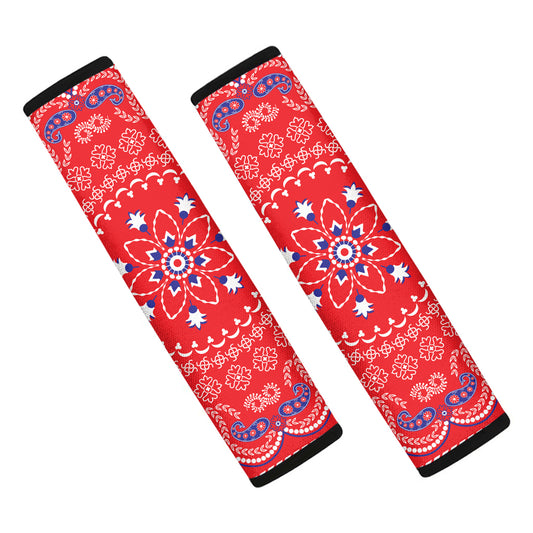 Red Blue And White Bandana Print Car Seat Belt Covers