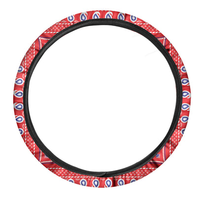 Red Blue And White Bandana Print Car Steering Wheel Cover