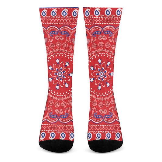 Red Blue And White Bandana Print Crew Socks