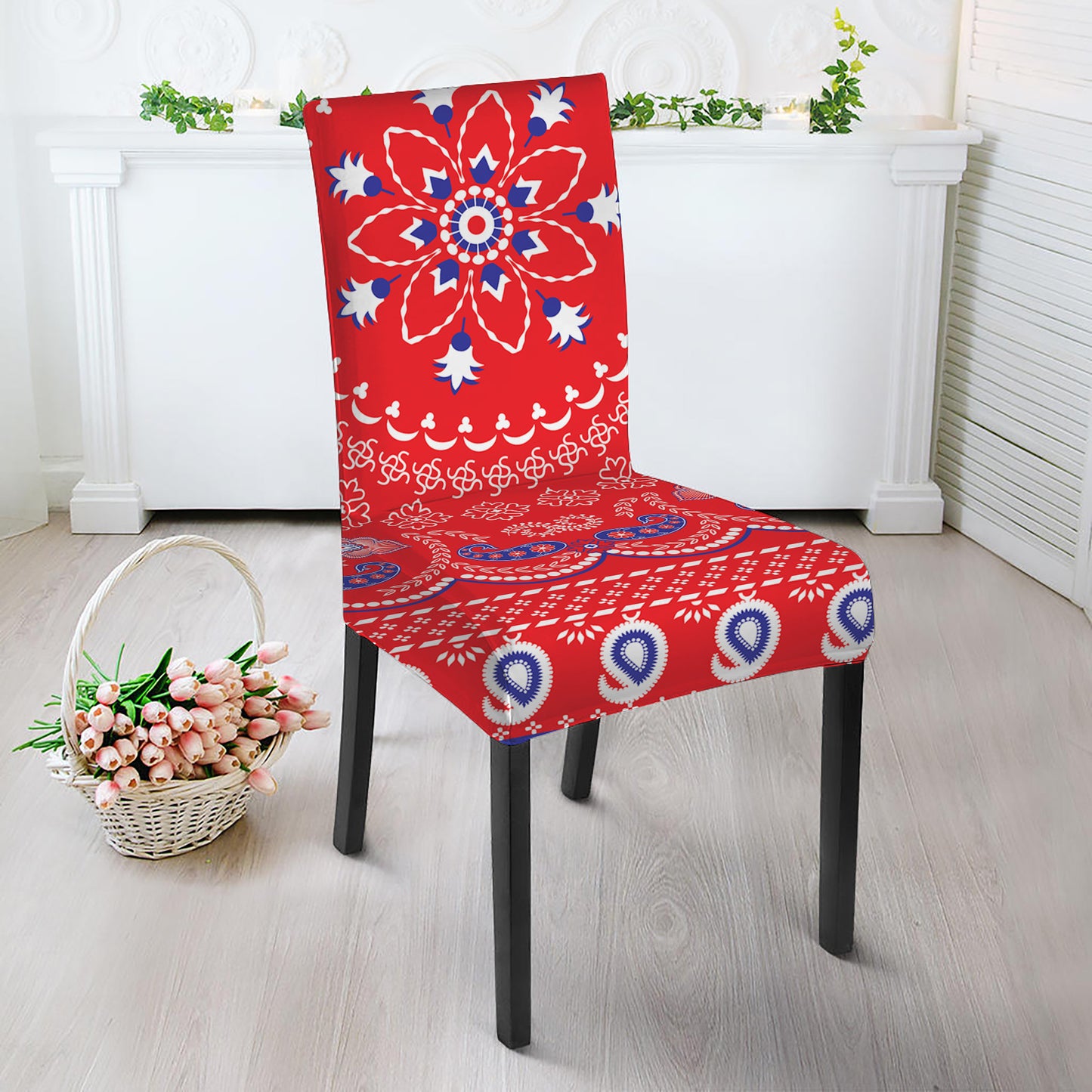 Red Blue And White Bandana Print Dining Chair Slipcover