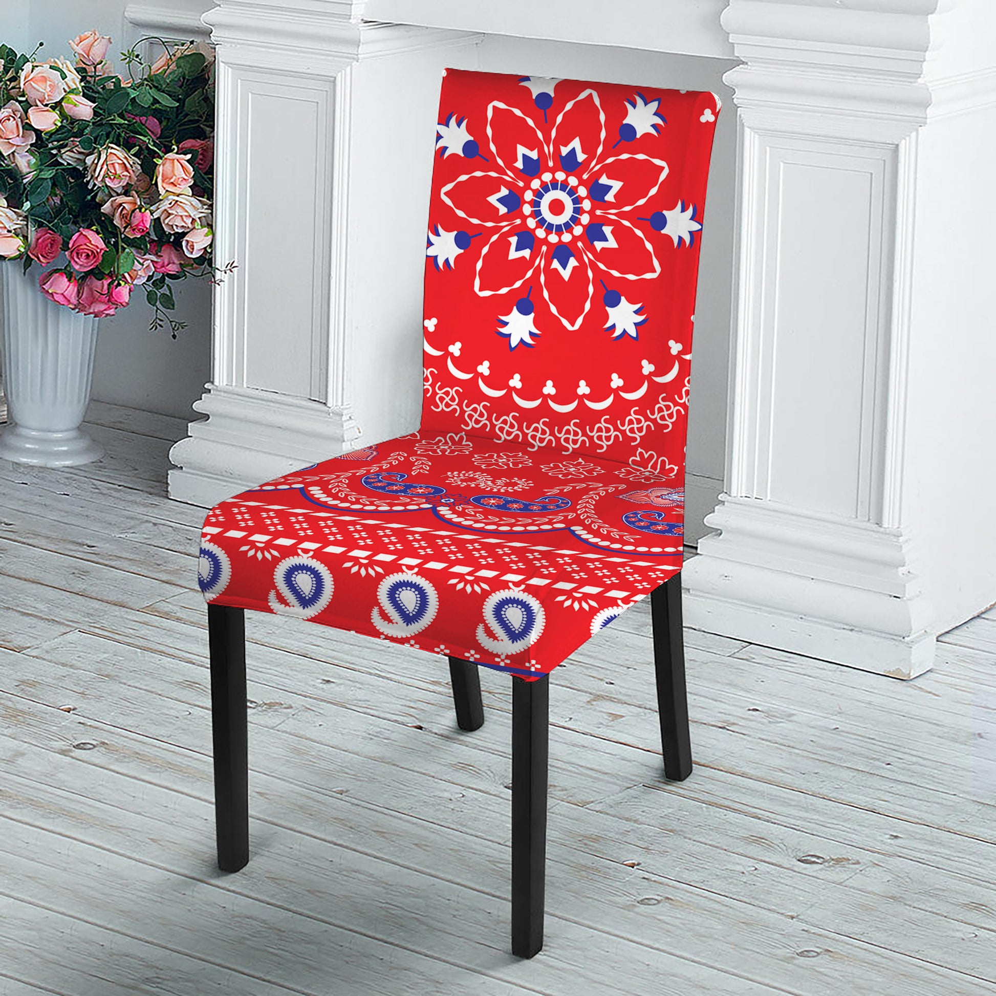 Red Blue And White Bandana Print Dining Chair Slipcover