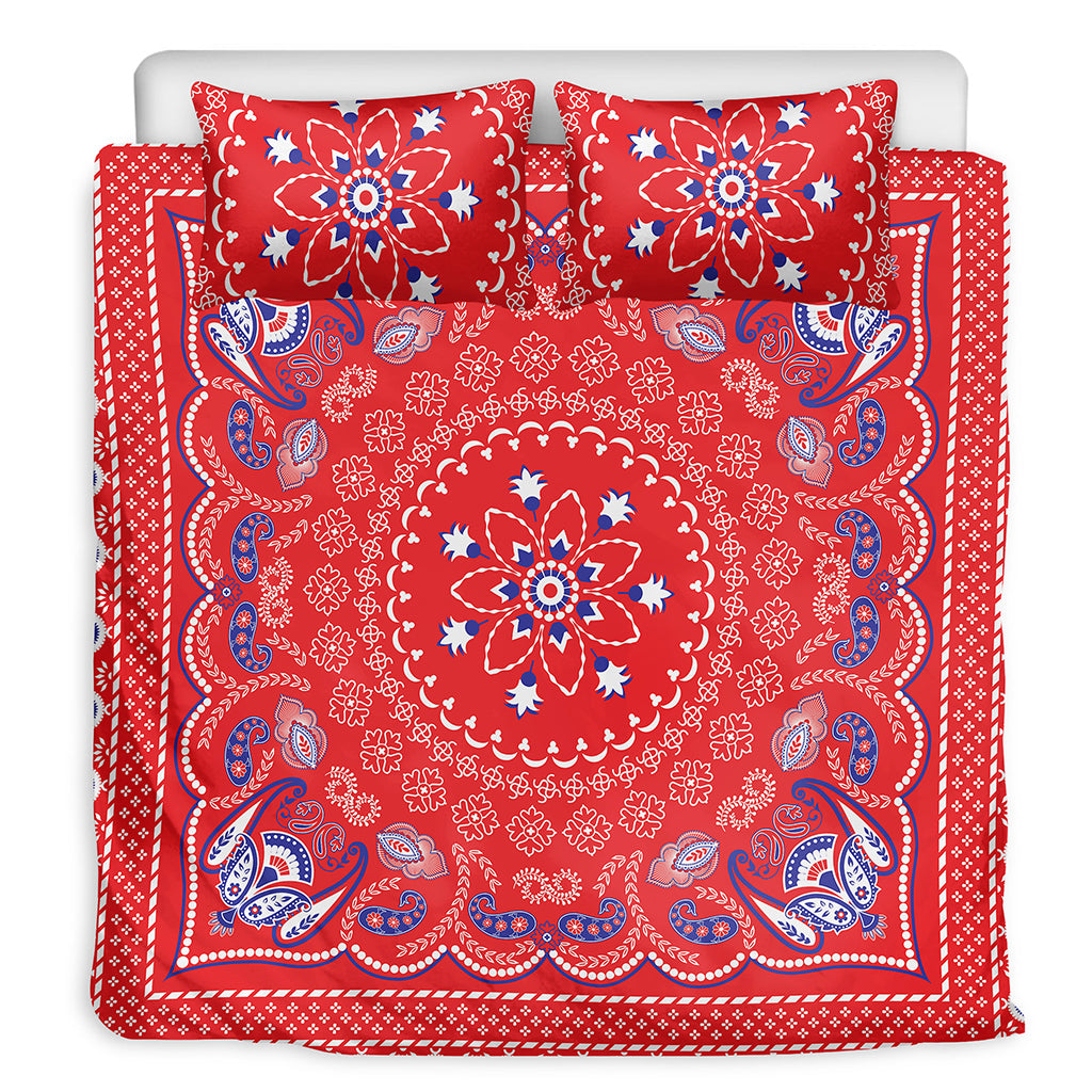 Red Blue And White Bandana Print Duvet Cover Bedding Set