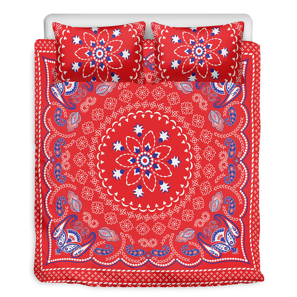 Red Blue And White Bandana Print Duvet Cover Bedding Set