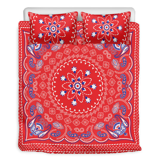 Red Blue And White Bandana Print Duvet Cover Bedding Set