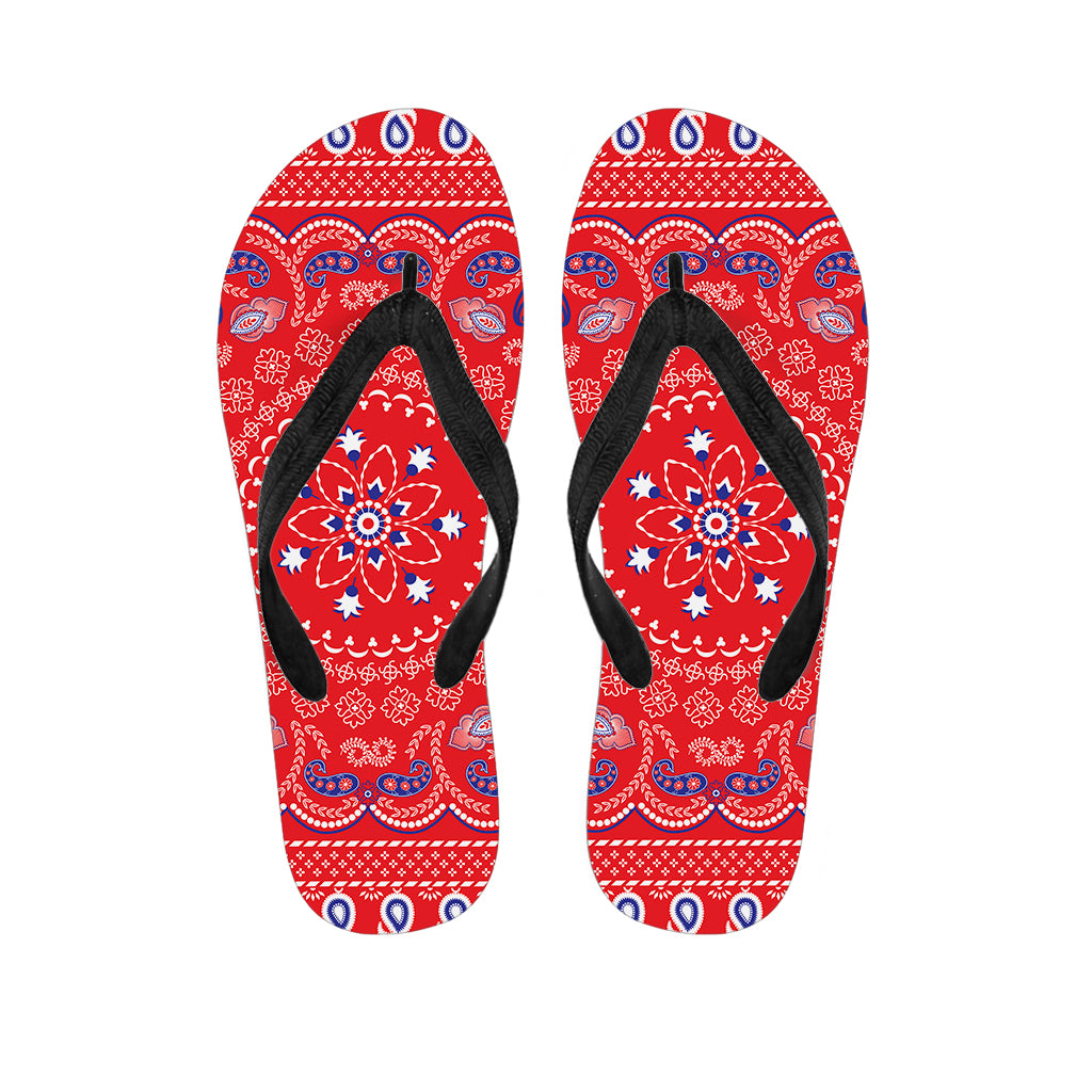 Red Blue And White Bandana Print Flip Flops