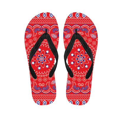 Red Blue And White Bandana Print Flip Flops