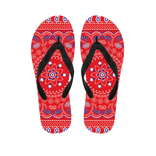 Red Blue And White Bandana Print Flip Flops