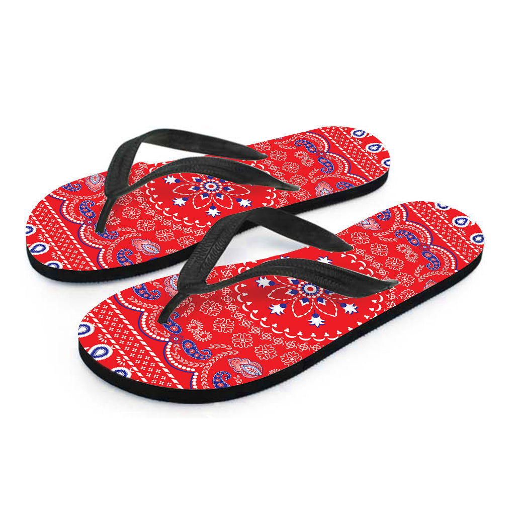 Red Blue And White Bandana Print Flip Flops