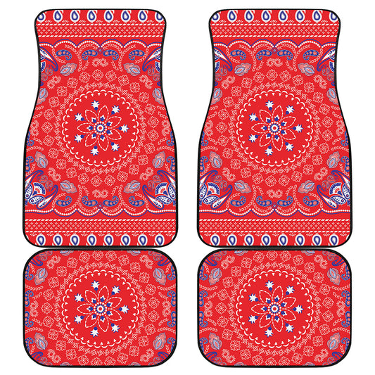 Red Blue And White Bandana Print Front and Back Car Floor Mats