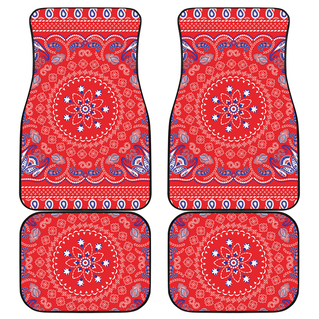 Red Blue And White Bandana Print Front and Back Car Floor Mats