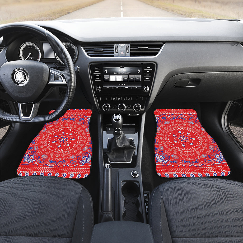 Red Blue And White Bandana Print Front and Back Car Floor Mats
