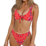 Red Blue And White Bandana Print Front Bow Tie Bikini