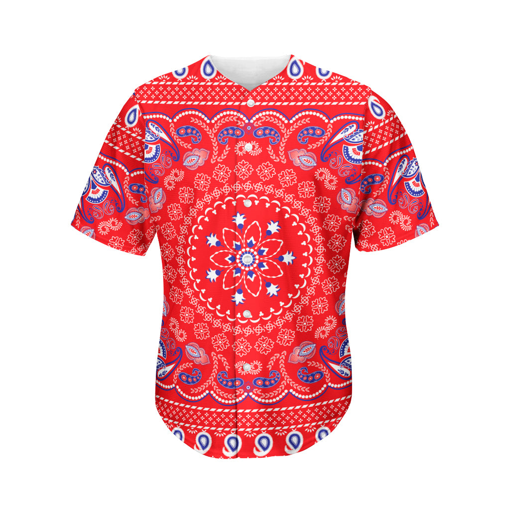 Red Blue And White Bandana Print Men's Baseball Jersey