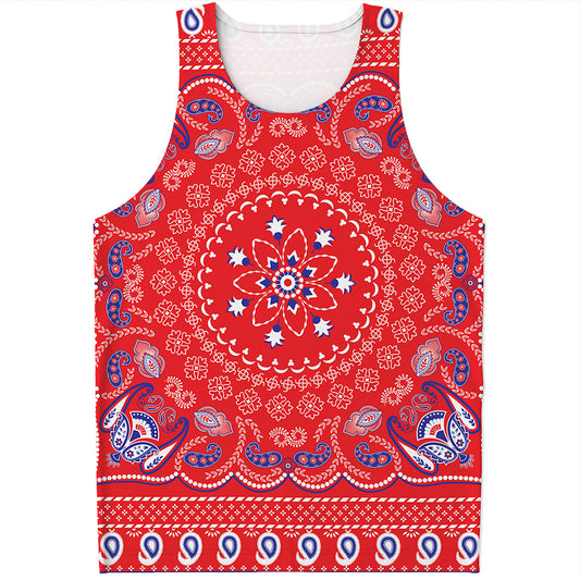 Red Blue And White Bandana Print Men's Tank Top