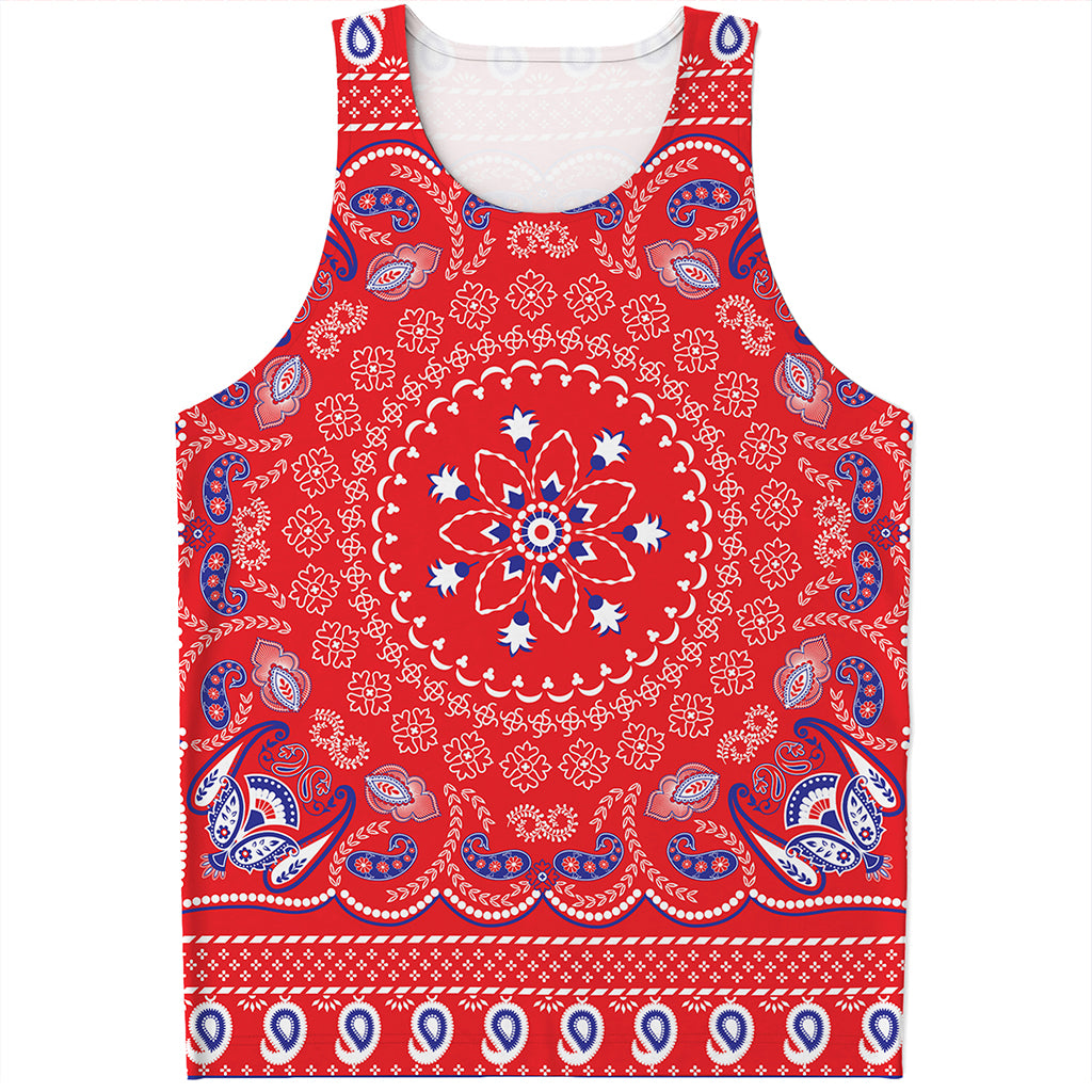 Red Blue And White Bandana Print Men's Tank Top