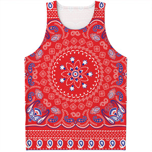 Red Blue And White Bandana Print Men's Tank Top