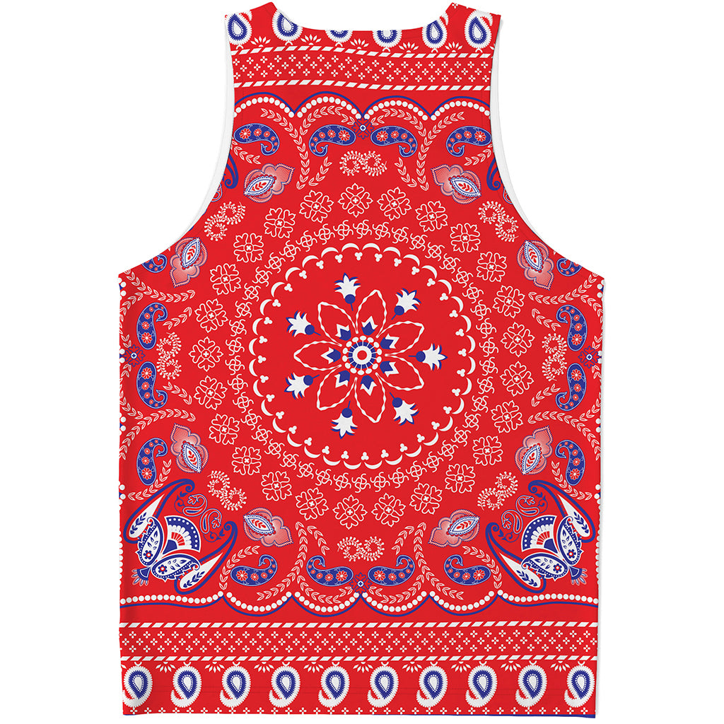 Red Blue And White Bandana Print Men's Tank Top