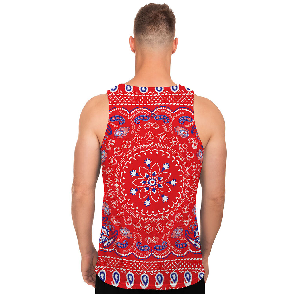 Red Blue And White Bandana Print Men's Tank Top