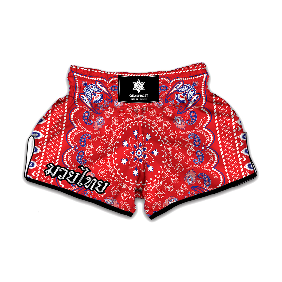 Red Blue And White Bandana Print Muay Thai Boxing Shorts