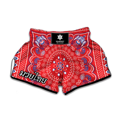 Red Blue And White Bandana Print Muay Thai Boxing Shorts