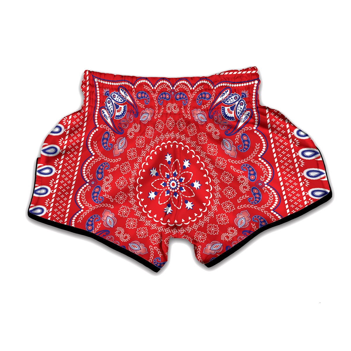 Red Blue And White Bandana Print Muay Thai Boxing Shorts