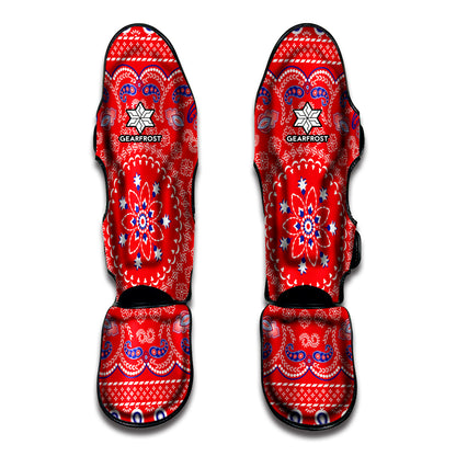Red Blue And White Bandana Print Muay Thai Shin Guard