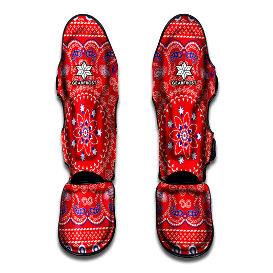 Red Blue And White Bandana Print Muay Thai Shin Guard