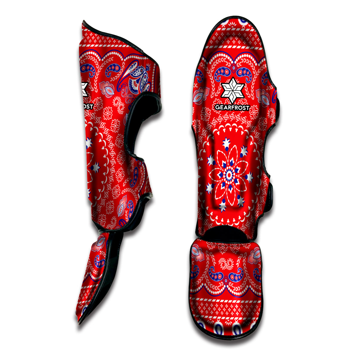Red Blue And White Bandana Print Muay Thai Shin Guard