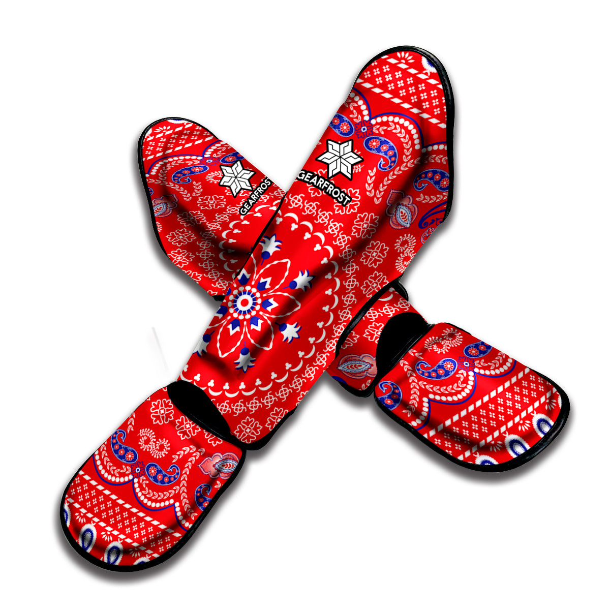 Red Blue And White Bandana Print Muay Thai Shin Guard