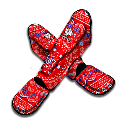 Red Blue And White Bandana Print Muay Thai Shin Guard