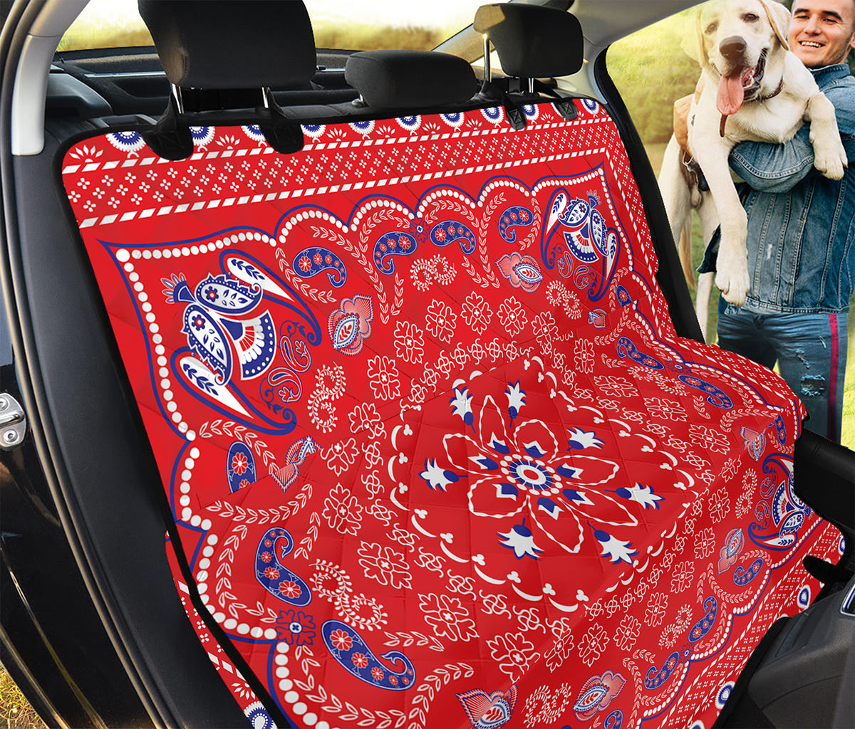 Red Blue And White Bandana Print Pet Car Back Seat Cover