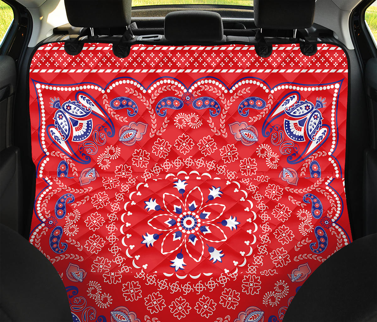 Red Blue And White Bandana Print Pet Car Back Seat Cover
