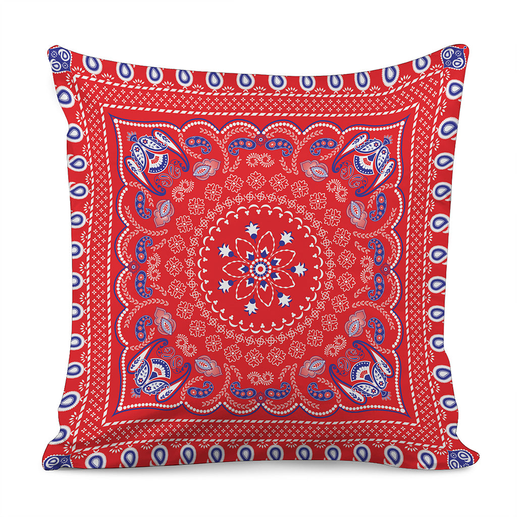 Red Blue And White Bandana Print Pillow Cover