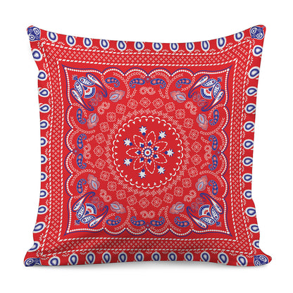 Red Blue And White Bandana Print Pillow Cover