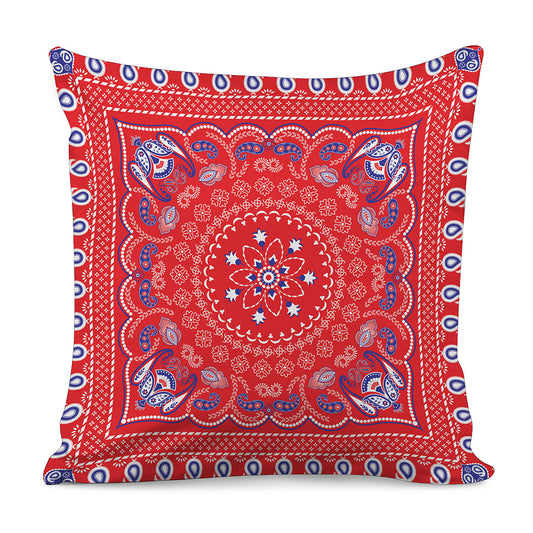 Red Blue And White Bandana Print Pillow Cover