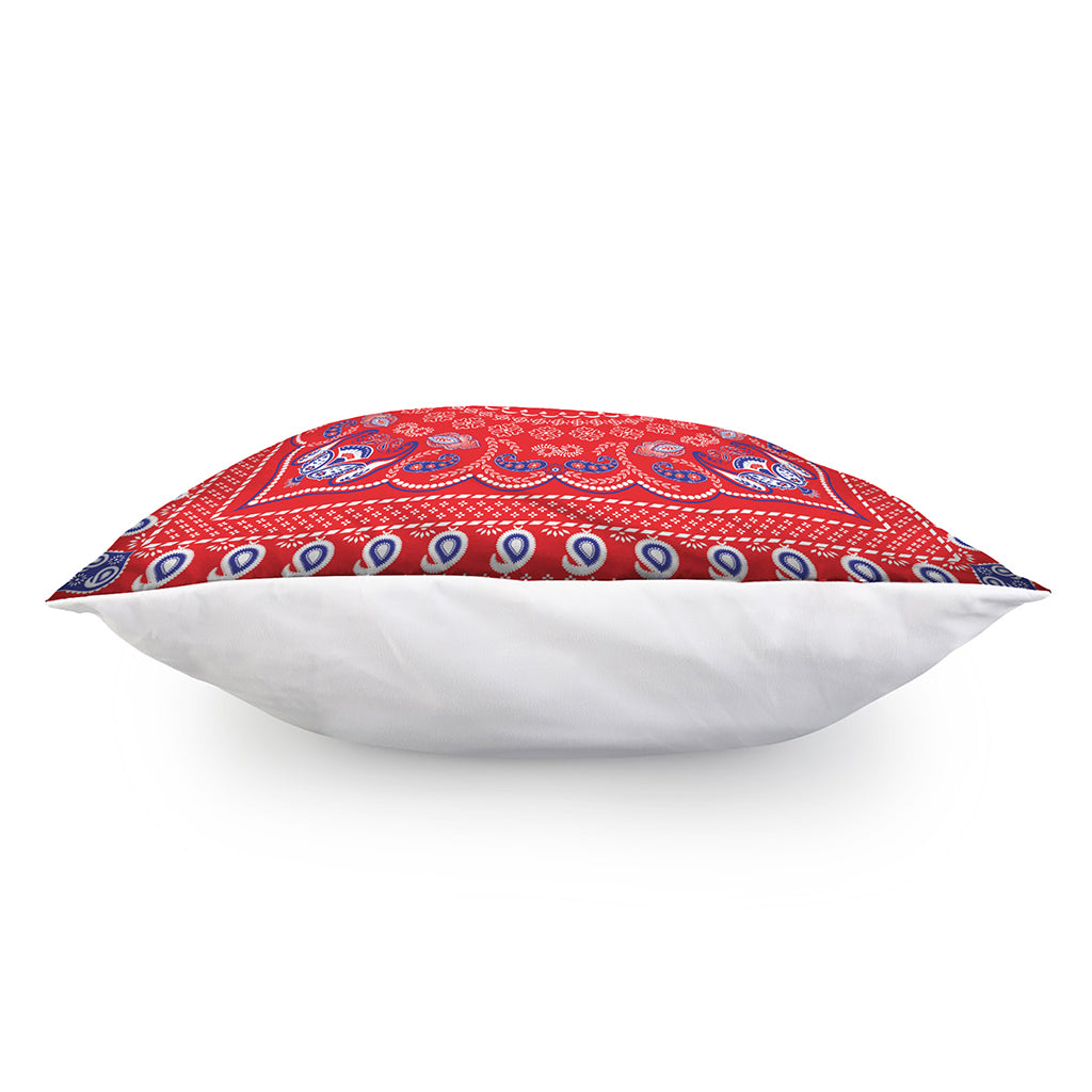 Red Blue And White Bandana Print Pillow Cover