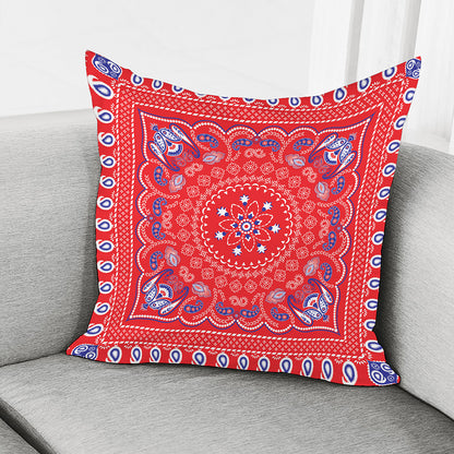 Red Blue And White Bandana Print Pillow Cover