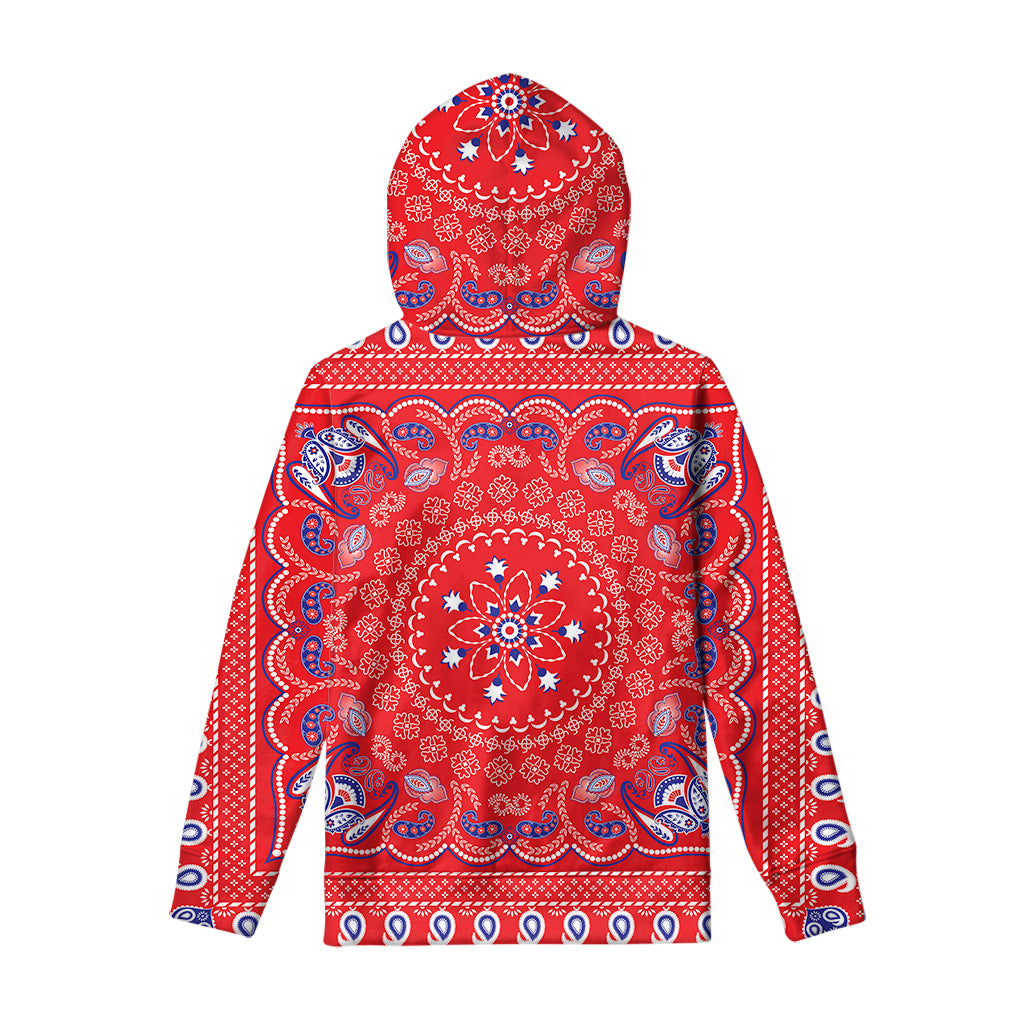 Red Blue And White Bandana Print Pullover Hoodie