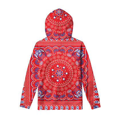 Red Blue And White Bandana Print Pullover Hoodie