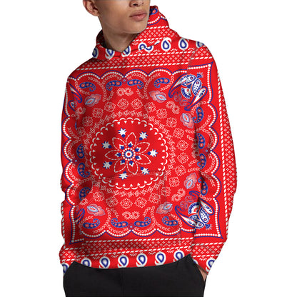 Red Blue And White Bandana Print Pullover Hoodie
