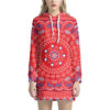 Red Blue And White Bandana Print Pullover Hoodie Dress