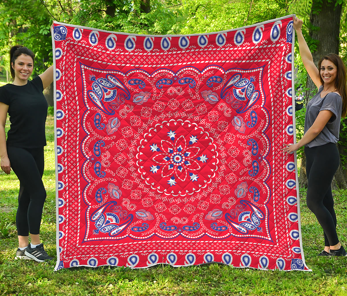 Red Blue And White Bandana Print Quilt