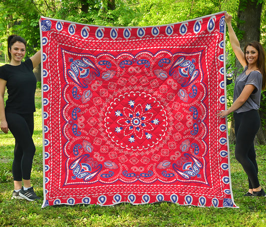 Red Blue And White Bandana Print Quilt