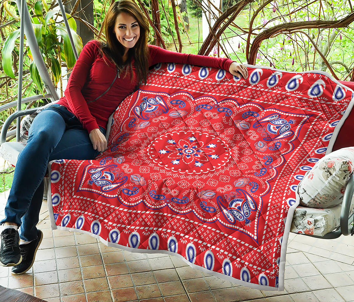 Red Blue And White Bandana Print Quilt