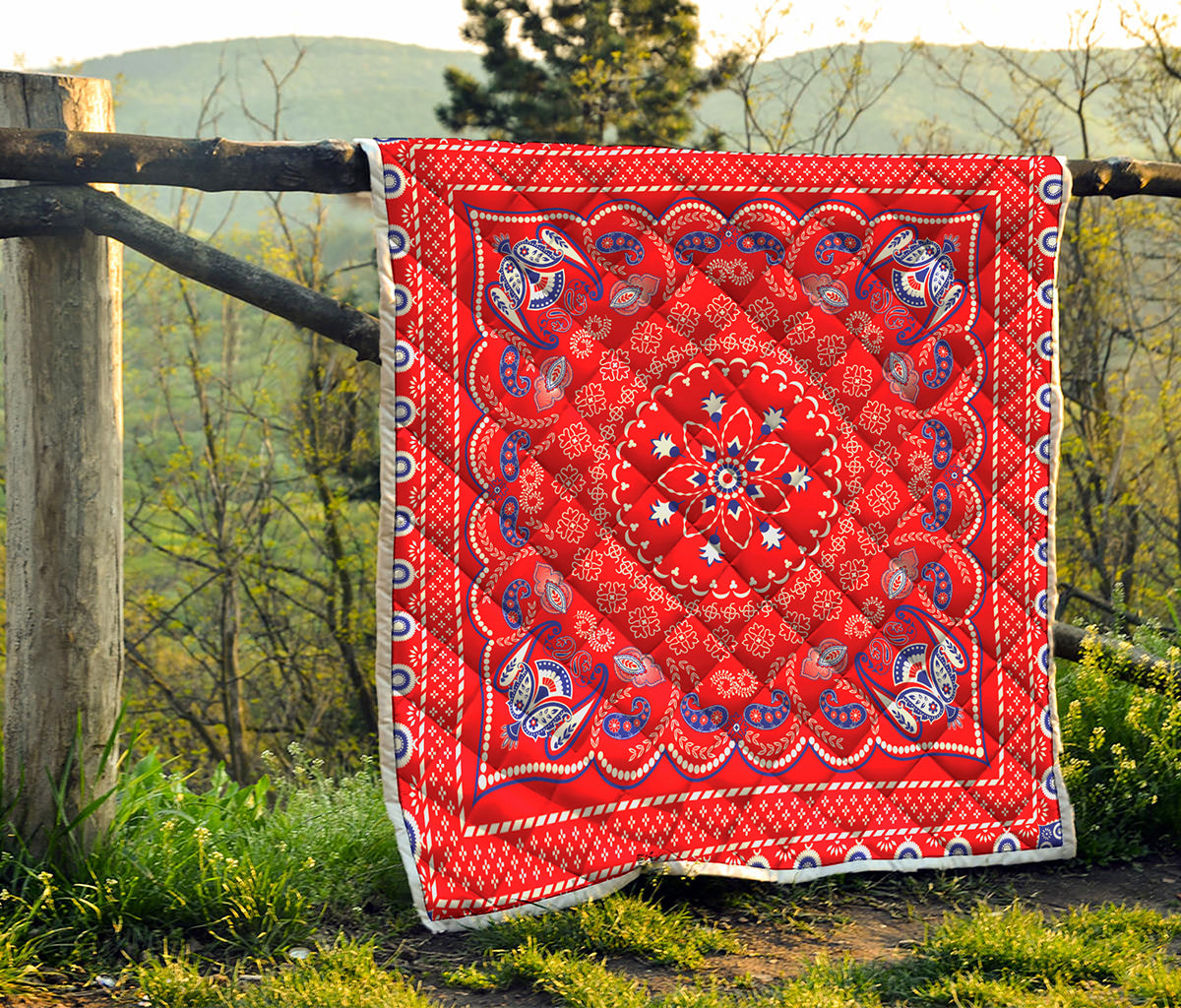 Red Blue And White Bandana Print Quilt