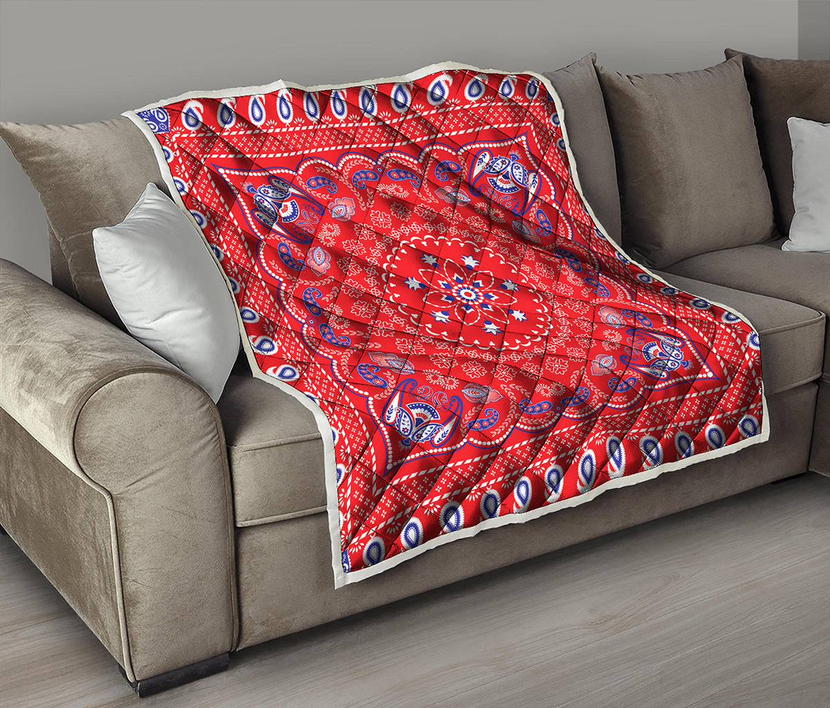 Red Blue And White Bandana Print Quilt
